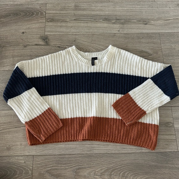 Anthropologie Sweaters - Striped Knit Sweater - Navy, Cream, and Brown Size Small